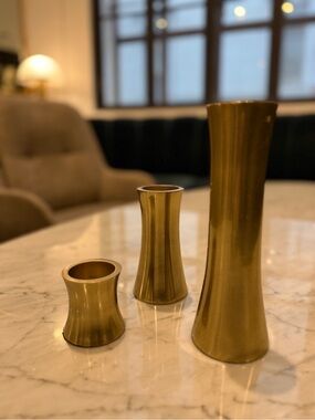 MCM Set of 3 Vintage Brass Graduated Hourglass Candle Holders